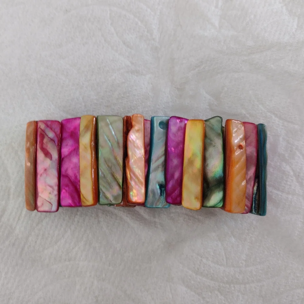 Abalone shell multi colored dyed stretch bracelet. 1.25" w. Boho - Picture 4 of 6
